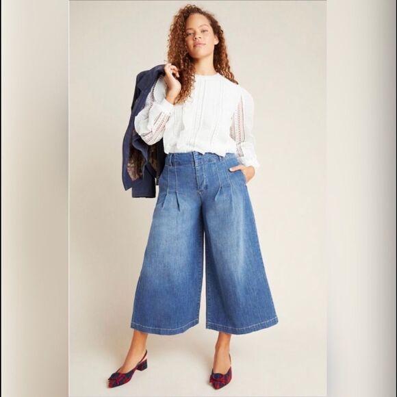 Anthropologie Denim - Pilcro high Rise Pleated Wide Leg Denim Crops